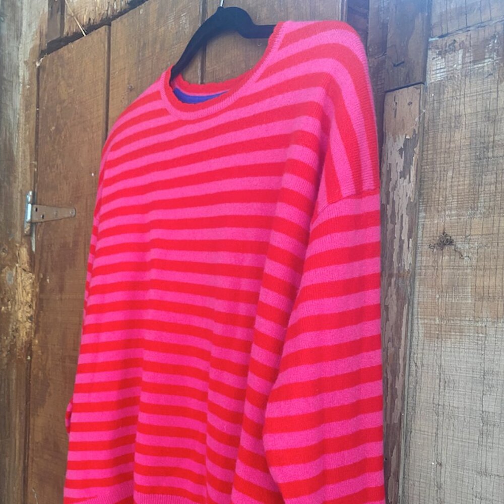 Sundry Striped Crew Neck Sweater Pink and Red Wool Cashmere